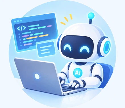 AIがパソコンに向かってコードを書いているところ